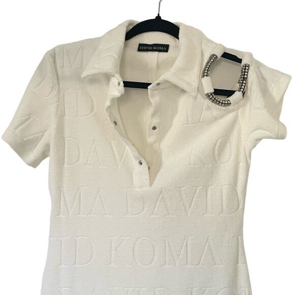 David Koma Crystal Embellished DK Intarsia Terry Logo Midi Dress White Size US 6 - Picture 9 of 16